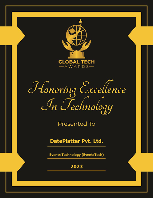 DatePlatter takes pride in being acknowledged as a exceptional AI startup within the EventTech domain, earning an award-winning status and securing a position among the top 100 globally , for the Global Tech Awards 2023.